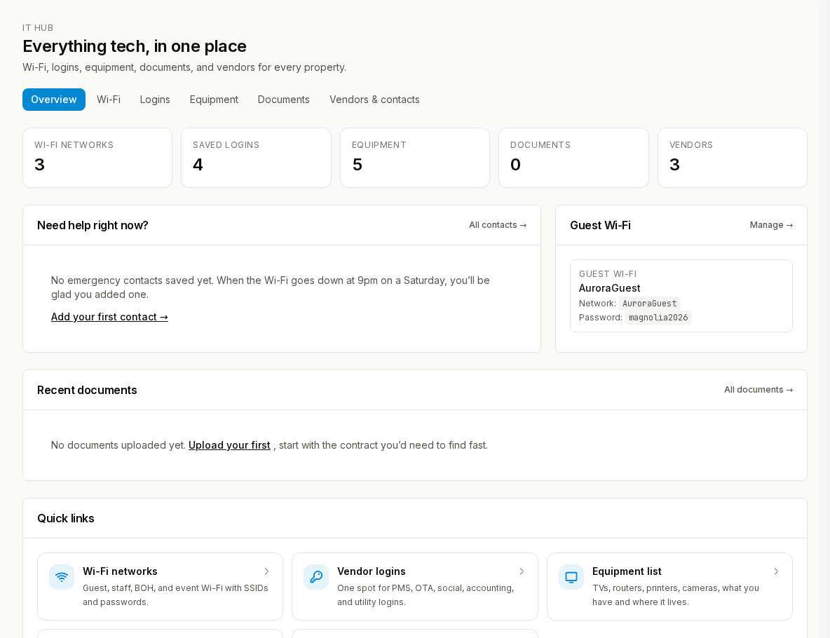 The IT Hub record list in the app